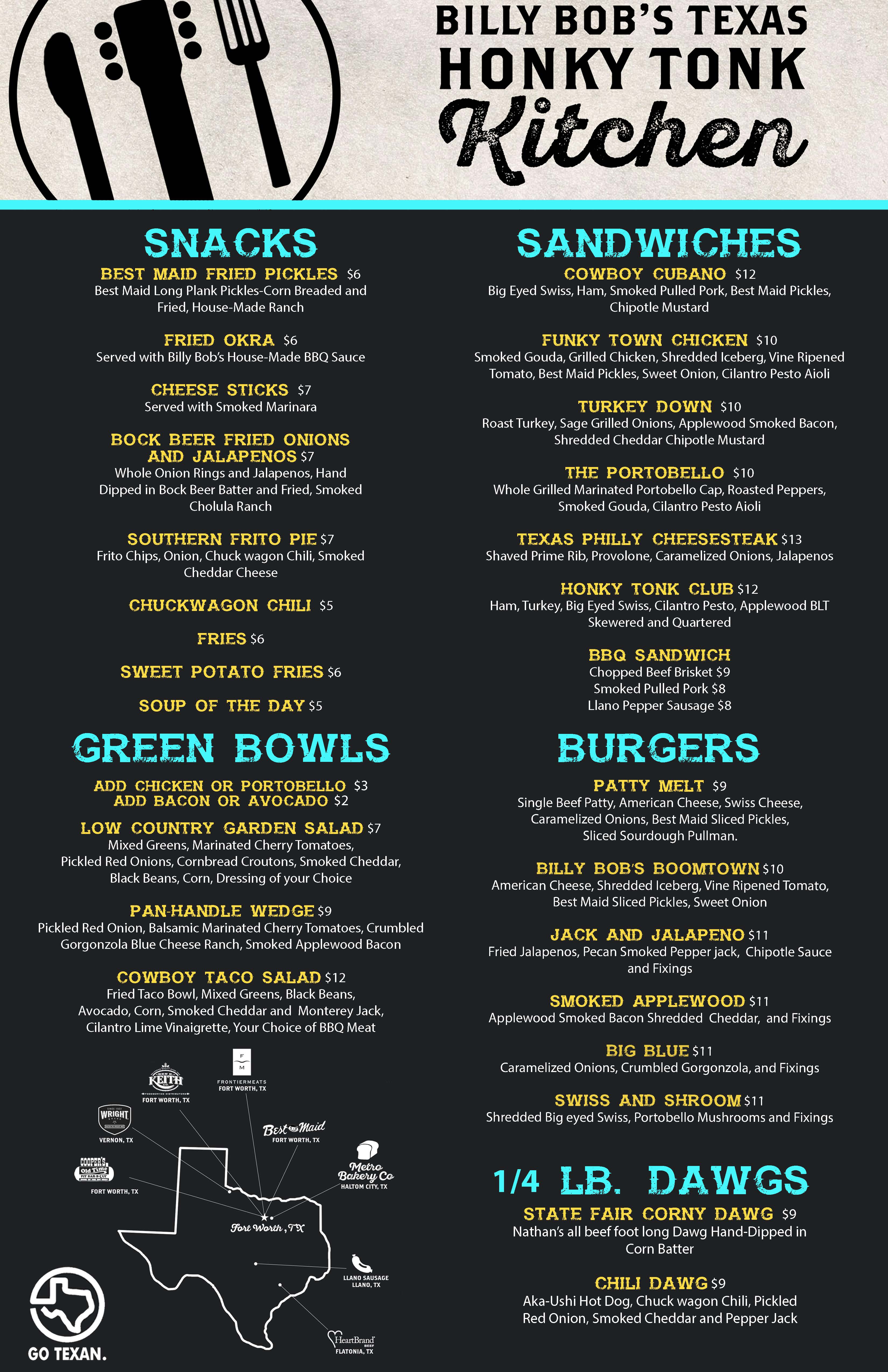 MENU Billy Bob's Texas