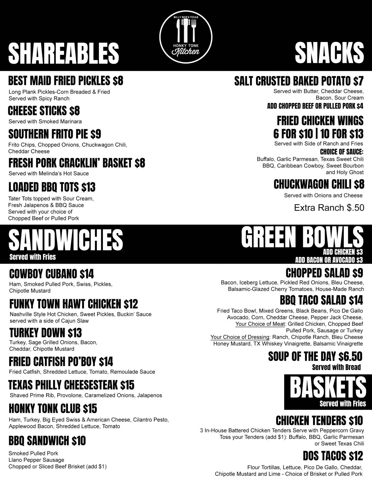 MENU Billy Bob's Texas