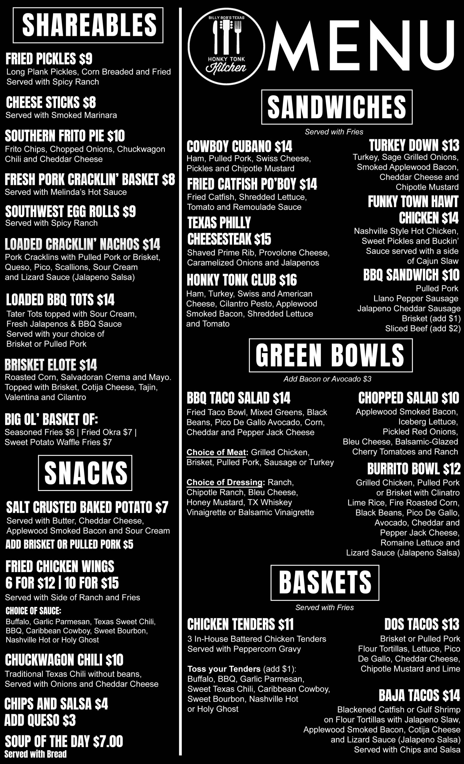 MENU Billy Bob's Texas